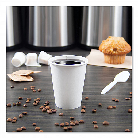 Single-Sided Poly Paper Hot Cups, 8 oz, White, 50/Bag, 20 Bags/Carton (378W2050)