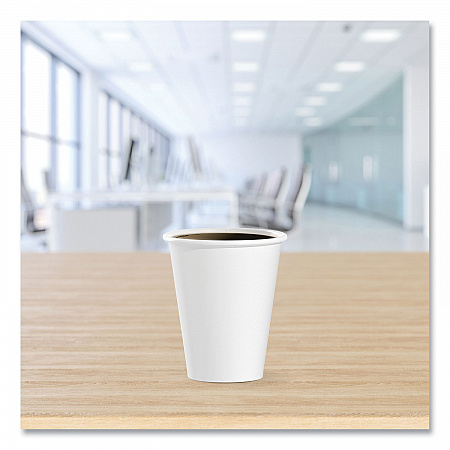 Single-Sided Poly Paper Hot Cups, 8 oz, White, 50/Bag, 20 Bags/Carton (378W2050)