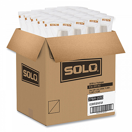 Single-Sided Poly Paper Hot Cups, 8 oz, White, 50/Bag, 20 Bags/Carton (378W2050)