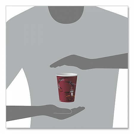 Paper Hot Drink Cups in Bistro Design, 12 oz, Maroon, 50/Pack (412SINPK)