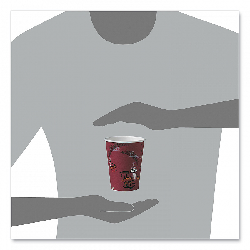 Paper Hot Drink Cups in Bistro Design, 12 oz, Maroon, 50/Pack (412SINPK)