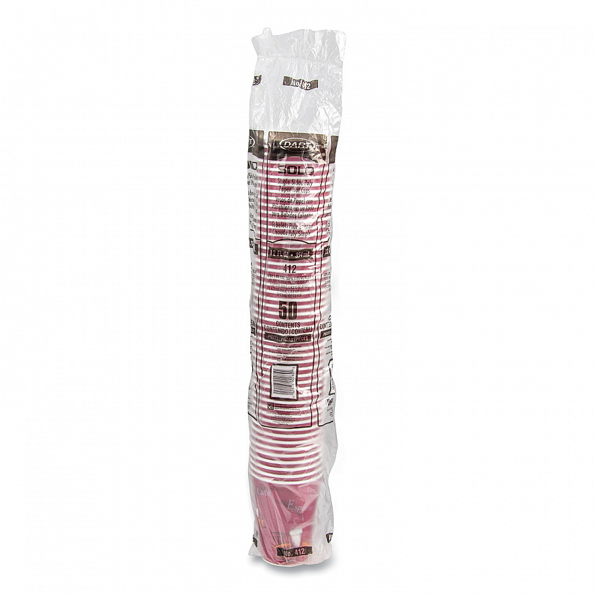 Paper Hot Drink Cups in Bistro Design, 12 oz, Maroon, 50/Pack (412SINPK)