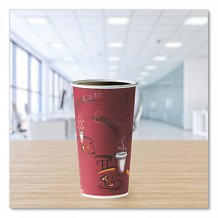 Single-Sided Poly Paper Hot Cups, 20 oz, Bistro Design, 600/Carton (420SI)