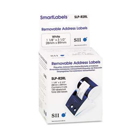 Seiko SLP-R2RL Removable Adhesive Address Labels, 1.12" x 3.5", White, 130 labels/Roll, 2 Rolls/Box