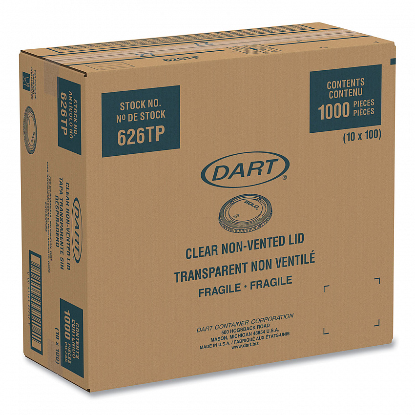 PETE Plastic Flat Cold Cup Lids, Fits 12 oz to 24 oz Cold Cups, Clear, 1,000/Carton (626TP)