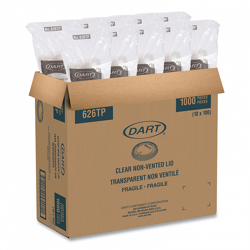 PETE Plastic Flat Cold Cup Lids, Fits 12 oz to 24 oz Cold Cups, Clear, 1,000/Carton (626TP)