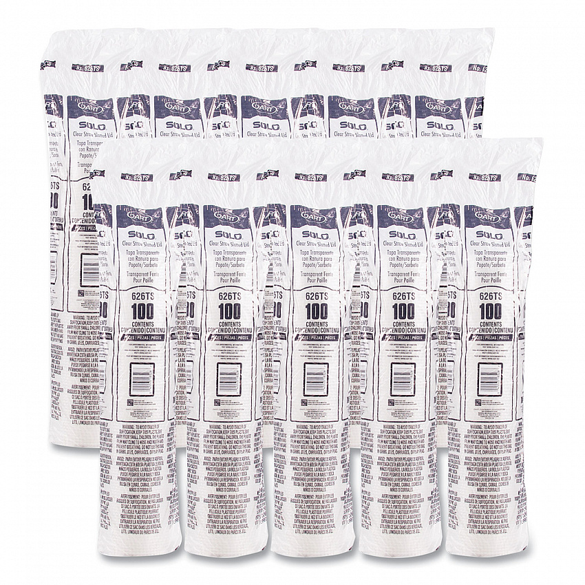 PETE Flat Straw-Slot Cold Cup Lids, Fits 16 oz to 24 oz Cold Cups, Plastic, Clear, 100/Pack, 10 Packs/Carton (626TSCT)