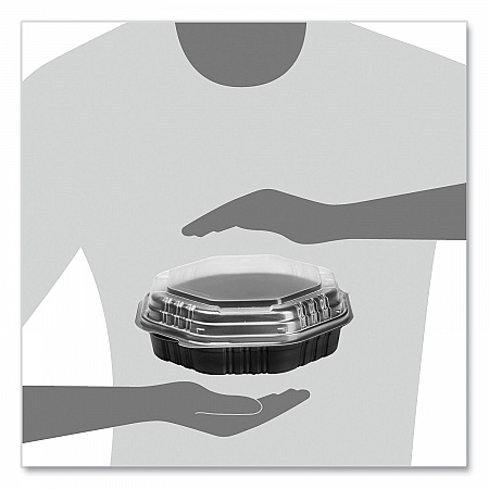OctaView Hinged-Lid Hot Food Containers, 31 oz, 9.55 x 9.1 x 3, Black/Clear, Plastic, 100/Carton (809011PP94)