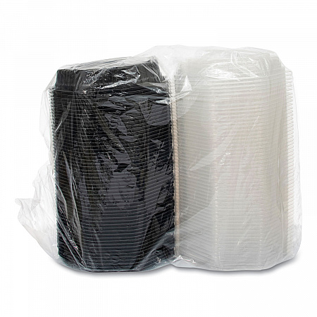 OctaView Hinged-Lid Hot Food Containers, 31 oz, 9.55 x 9.1 x 3, Black/Clear, Plastic, 100/Carton (809011PP94)
