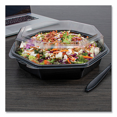 OctaView Hinged-Lid Cold Food Containers, 42 oz, 9.57