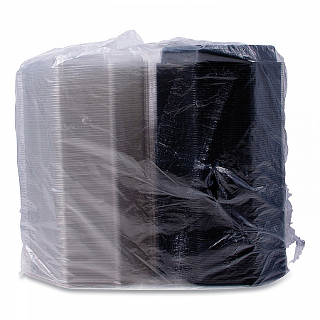 OctaView Hinged-Lid Cold Food Containers, 9.2 x 9.6 x 2, Black/Clear, Plastic, 100/Carton (864057AP94)