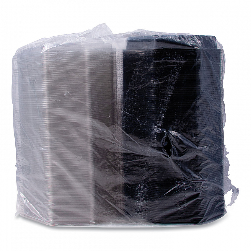 OctaView Hinged-Lid Cold Food Containers, 9.2 x 9.6 x 2, Black/Clear, Plastic, 100/Carton (864057AP94)