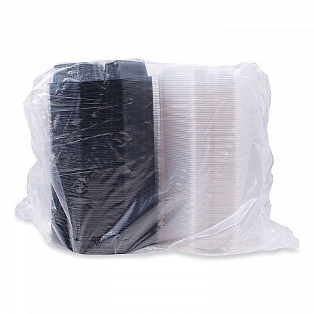 OctaView Hinged-Lid Cold Food Containers, 3 Compartments, 36 oz, 9.57 x 9.2 x 2.4, Black/Clear, Plastic, 100/Carton (864628PS94)
