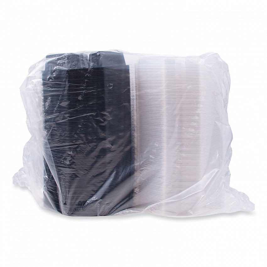 OctaView Hinged-Lid Cold Food Containers, 3 Compartments, 36 oz, 9.57 x 9.2 x 2.4, Black/Clear, Plastic, 100/Carton (864628PS94)