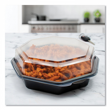OctaView Hinged-Lid Cold Food Containers, 28 oz, 7.94 x 7.5 x 3.2, Black/Clear, Plastic, 100/Carton (865612PS94)