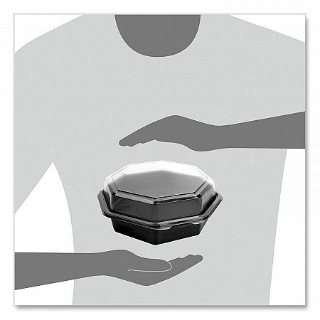 OctaView Hinged-Lid Cold Food Containers, 28 oz, 7.94 x 7.5 x 3.2, Black/Clear, Plastic, 100/Carton (865612PS94)