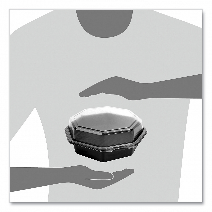 OctaView Hinged-Lid Cold Food Containers, 28 oz, 7.94 x 7.5 x 3.2, Black/Clear, Plastic, 100/Carton (865612PS94)