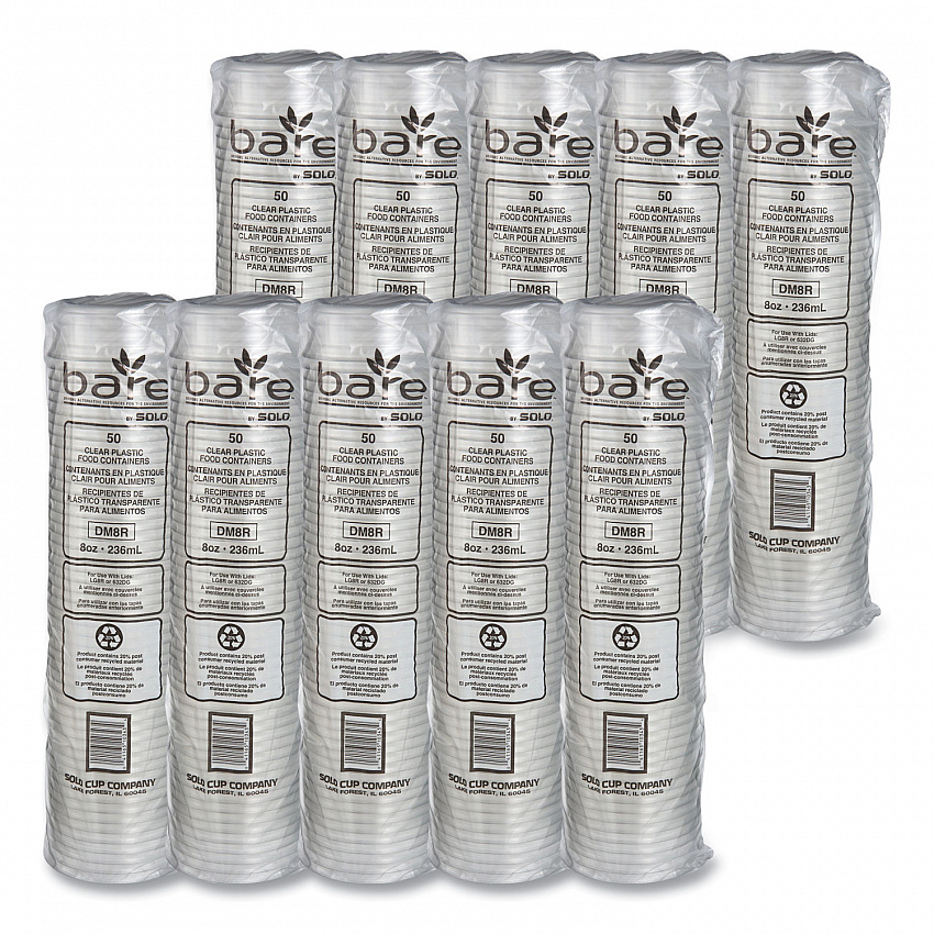 Bare Eco-Forward RPET Deli Containers, ProPlanet Seal, 8 oz, 4.6" Diameter x 1.8" h, Clear, Plastic, 500/Carton (DM8R)