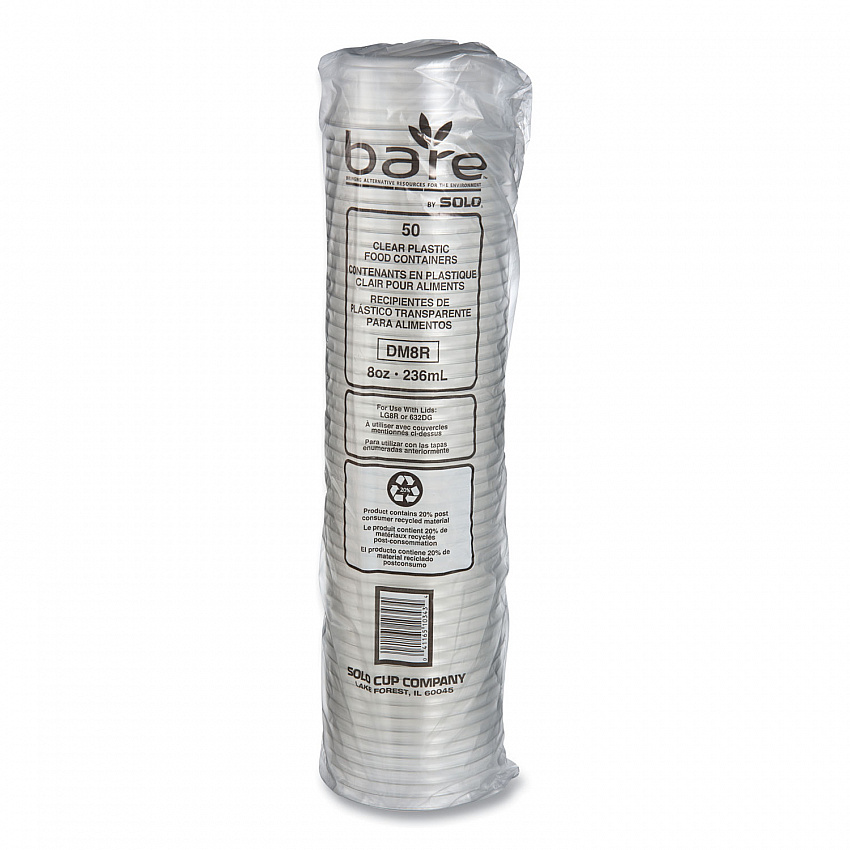 Bare Eco-Forward RPET Deli Containers, ProPlanet Seal, 8 oz, 4.6" Diameter x 1.8" h, Clear, Plastic, 500/Carton (DM8R)