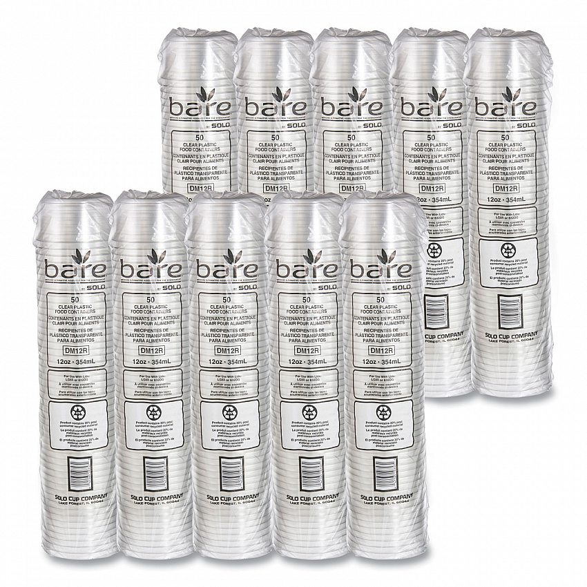 Bare Eco-Forward RPET Deli Containers, ProPlanet Seal, 12 oz, Clear, Plastic, 50/Pack, 10/Carton (DM12R)