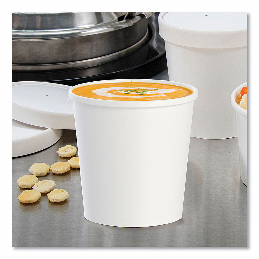 Flexstyle Double Poly Paper Containers, 16 oz, White, Paper, 25/Pack, 20 Packs/Carton (H4165U)