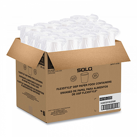 Flexstyle Double Poly Paper Containers, 16 oz, White, Paper, 25/Pack, 20 Packs/Carton (H4165U)