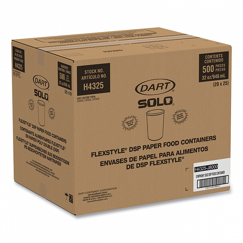 Flexstyle Double Poly Paper Containers, 32 oz, Symphony Design, Paper, 25/Pack, 20 Packs/Carton (H4325SYM)