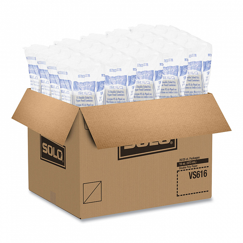 Double Poly Paper Food Container, Squat, 16 oz, White, 25/Pack, 20 Packs/Carton (VS616)
