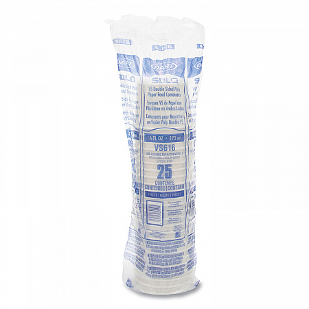Double Poly Paper Food Container, Squat, 16 oz, White, 25/Pack, 20 Packs/Carton (VS616)