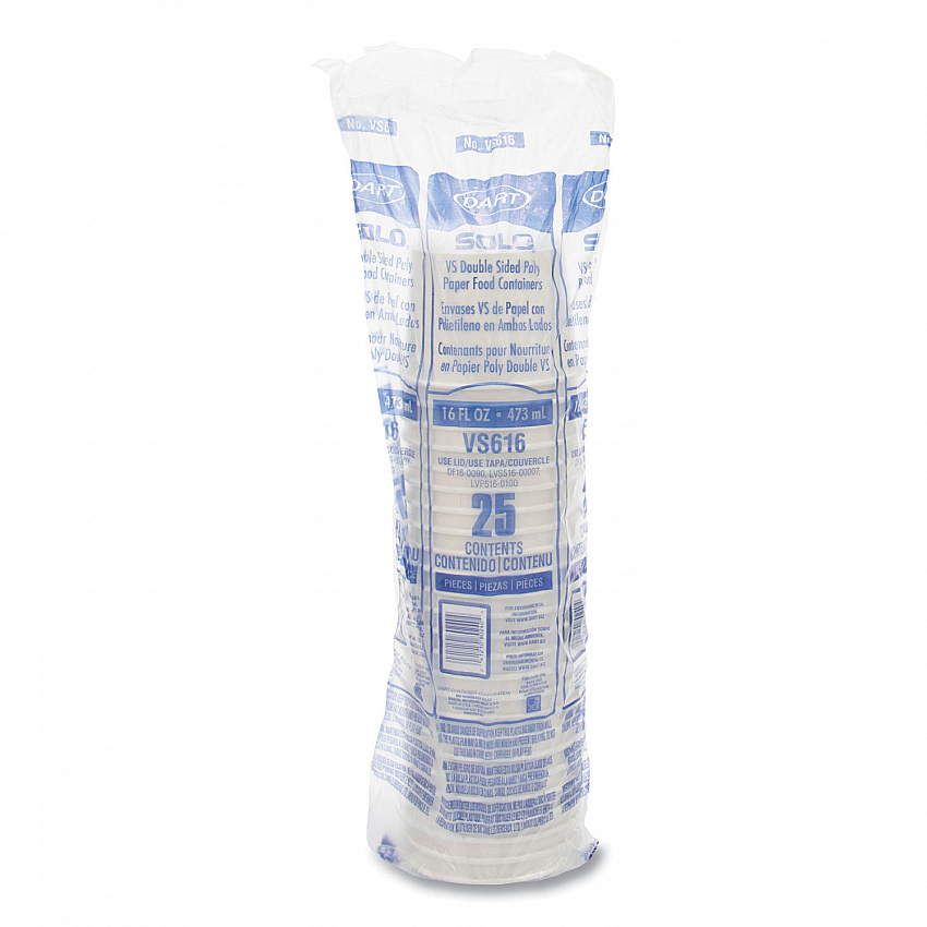 Double Poly Paper Food Container, Squat, 16 oz, White, 25/Pack, 20 Packs/Carton (VS616)