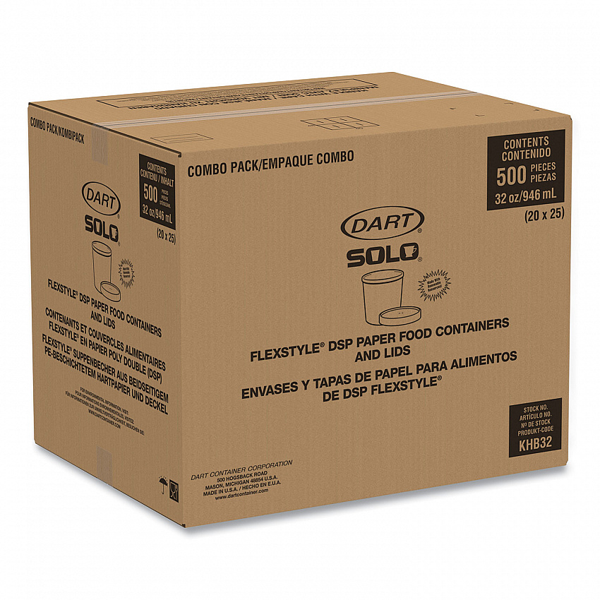 Flexstyle Double Poly Food Combo Packs, 32 oz, Symphony, Paper, 25 Cups and 25 Lids/Pack, 10 Packs/Carton (KHB32ASYM)