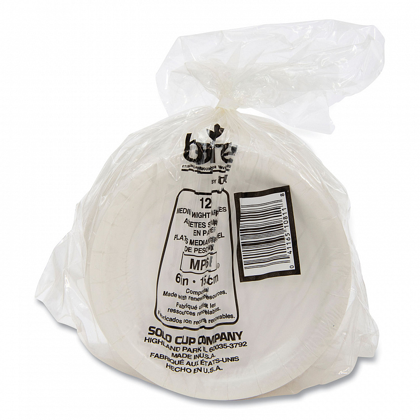 Bare Eco-Forward Clay-Coated Paper Plate, ProPlanet Seal, Mediumweight, 6" dia, White/Brown/Green, 1,000/Carton (MP6B)