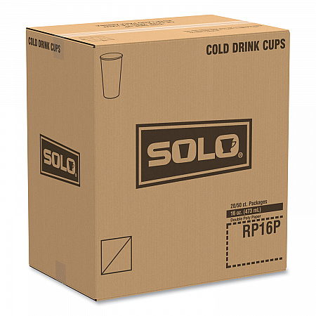 Double Sided Poly (DSP) Paper Cold Cups, 16 oz, Beige/White/Red, 50/Sleeve, 20 Sleeves/Carton (RP16PSYM)