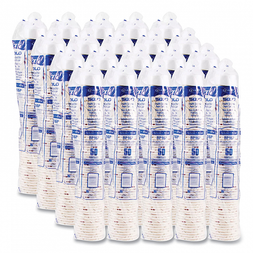 Double Sided Poly (DSP) Paper Cold Cups, 16 oz, Beige/White/Red, 50/Sleeve, 20 Sleeves/Carton (RP16PSYM)