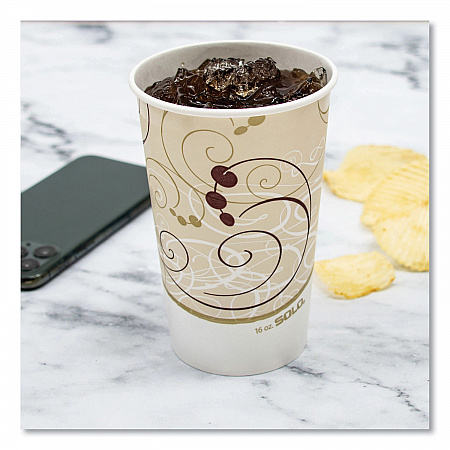 Double Sided Poly (DSP) Paper Cold Cups, 16 oz, Beige/White/Red, 50/Sleeve, 20 Sleeves/Carton (RP16PSYM)