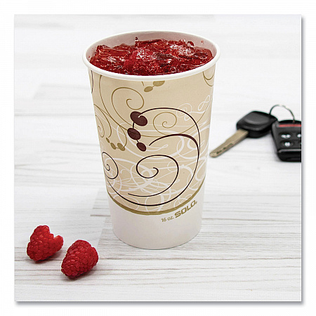Double Sided Poly (DSP) Paper Cold Cups, 16 oz, Beige/White/Red, 50/Sleeve, 20 Sleeves/Carton (RP16PSYM)