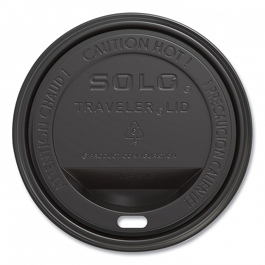 Traveler Cappuccino Style Dome Lid, Fits 10 oz to 24 oz Hot Cups, Plastic, Black, 100/Sleeve, 10 Sleeves/Carton (TLB316)