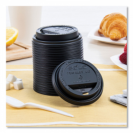 Traveler Cappuccino Style Dome Lid, Fits 10 oz to 24 oz Hot Cups, Plastic, Black, 100/Sleeve, 10 Sleeves/Carton (TLB316)