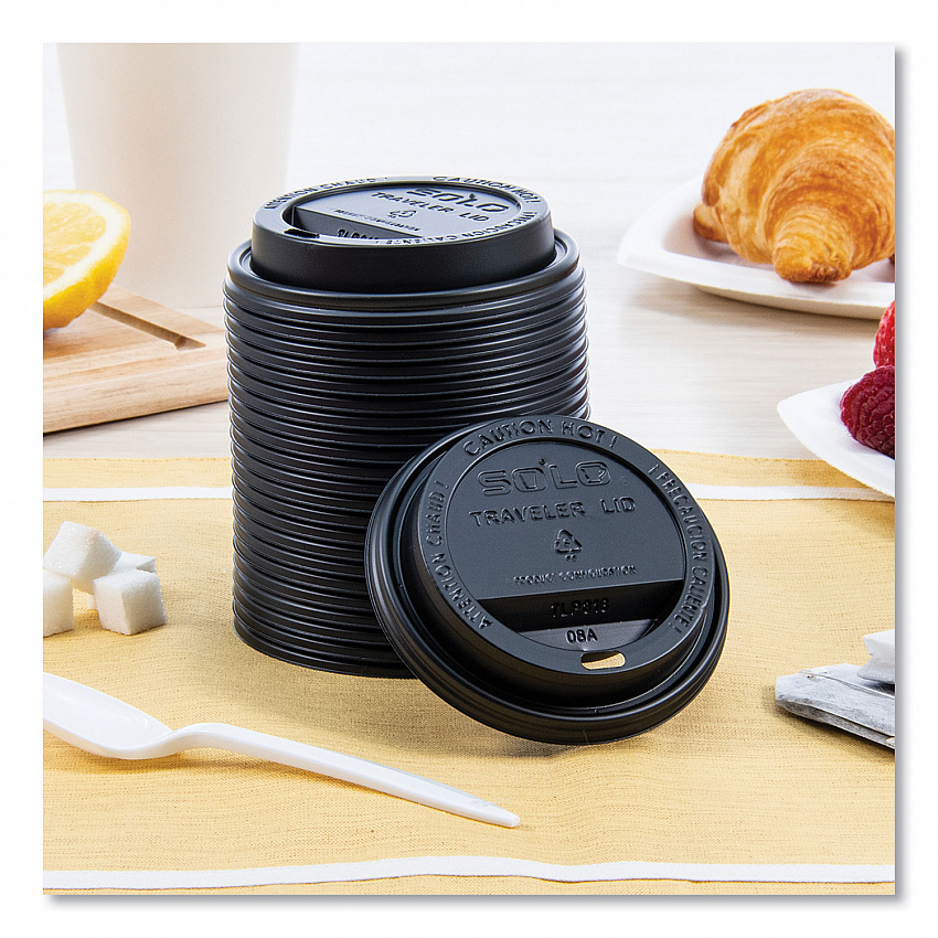 Traveler Cappuccino Style Dome Lid, Fits 10 oz to 24 oz Hot Cups, Plastic, Black, 100/Sleeve, 10 Sleeves/Carton (TLB316)