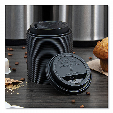 Traveler Cappuccino Style Dome Lid, Fits 10 oz to 24 oz Hot Cups, Plastic, Black, 100/Sleeve, 10 Sleeves/Carton (TLB316)