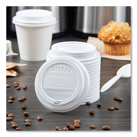 Traveler Cappuccino Style Dome Lid, Fits 10 oz to 24 oz Hot Cups, Plastic, White, 100/Pack, 10 Packs/Carton (TLP316)
