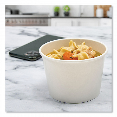 Double Poly Paper Food Container, Squat, 16 oz, White, 25/Pack, 20 Packs/Carton (VS616)
