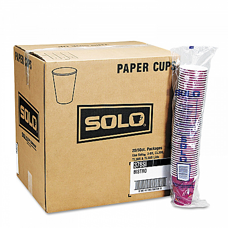 Paper Hot Drink Cups in Bistro Design, 12 oz, Maroon, 50/Bag, 20 Bags/Carton (412SIN)