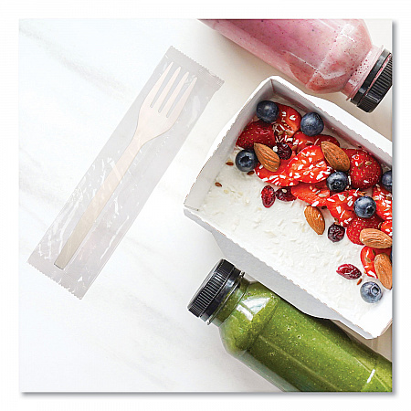 EcoSense Renewable Plant Starch Cutlery, Individually Wrapped, Mediumweight Fork, Plastic, Natural, 750/Carton (EPS072)