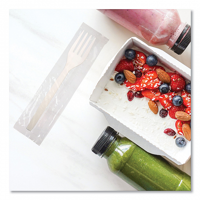 EcoSense Renewable Plant Starch Cutlery, Individually Wrapped, Mediumweight Fork, Plastic, Natural, 750/Carton (EPS072)