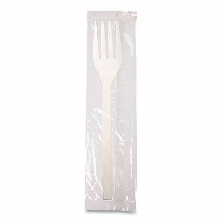 EcoSense Renewable Plant Starch Cutlery, Individually Wrapped, Mediumweight Fork, Plastic, Natural, 750/Carton (EPS072)