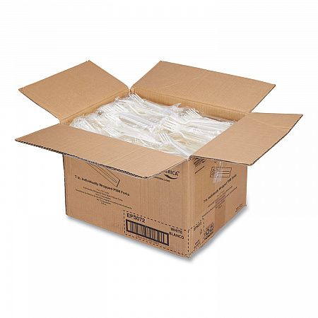 EcoSense Renewable Plant Starch Cutlery, Individually Wrapped, Mediumweight Fork, Plastic, Natural, 750/Carton (EPS072)