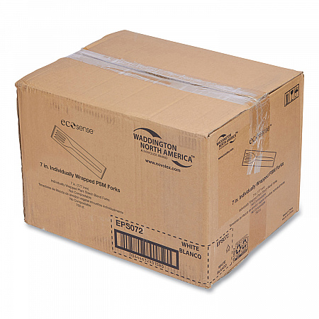 EcoSense Renewable Plant Starch Cutlery, Individually Wrapped, Mediumweight Fork, Plastic, Natural, 750/Carton (EPS072)