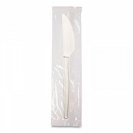 EcoSense Renewable Plant Starch Cutlery, Individually Wrapped, Mediumweight Knife, Plastic, Natural, 750/Carton (EPS071)