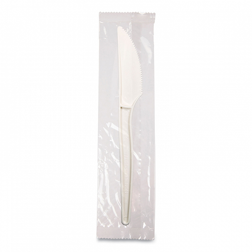 EcoSense Renewable Plant Starch Cutlery, Individually Wrapped, Mediumweight Knife, Plastic, Natural, 750/Carton (EPS071)